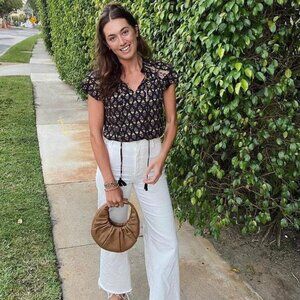 Varina Top - Black with Gold Flowers